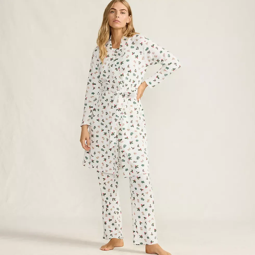 Women's Brushed Cozy Waffle Jersey 3 Piece Pajama Set - Tank Top Pant and Robe