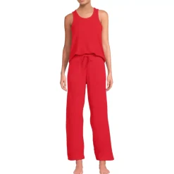 Women's Brushed Cozy Waffle Jersey 3 Piece Pajama Set - Tank Top Pant and Robe