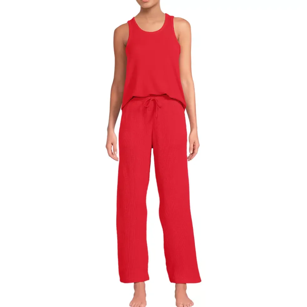 Women's Brushed Cozy Waffle Jersey 3 Piece Pajama Set - Tank Top Pant and Robe