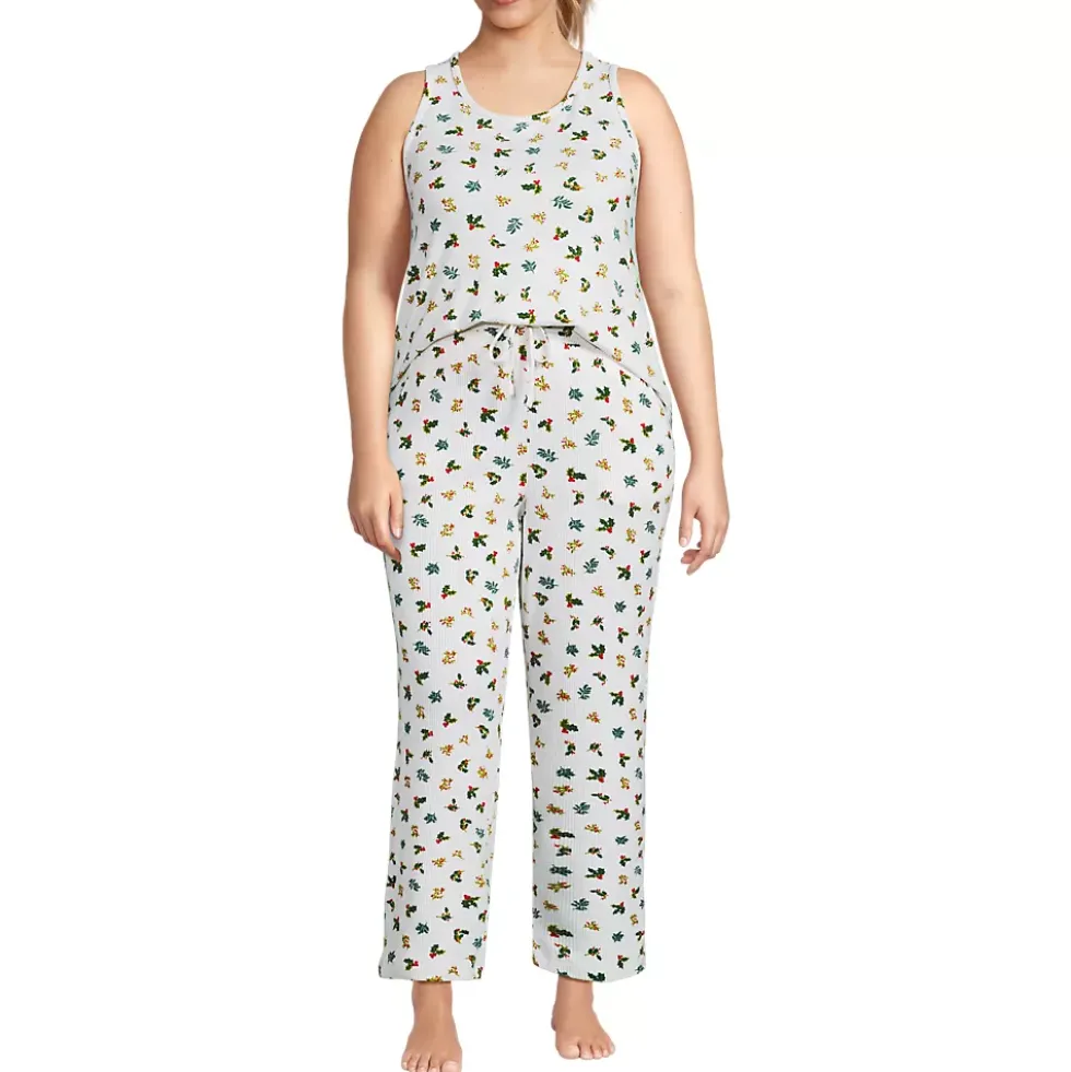 Women's Brushed Cozy Waffle Jersey 3 Piece Pajama Set - Tank Top Pant and Robe