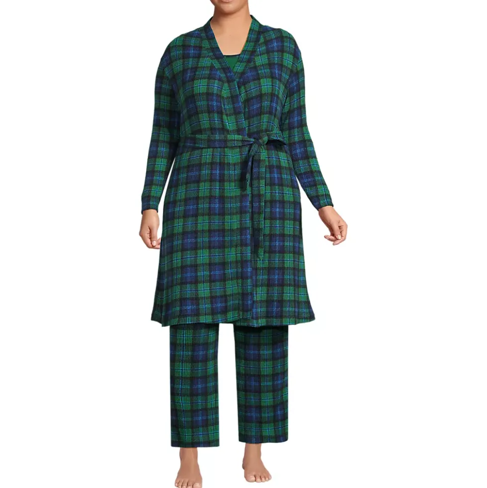 Women's Brushed Cozy Waffle Jersey 3 Piece Pajama Set - Tank Top Pant and Robe
