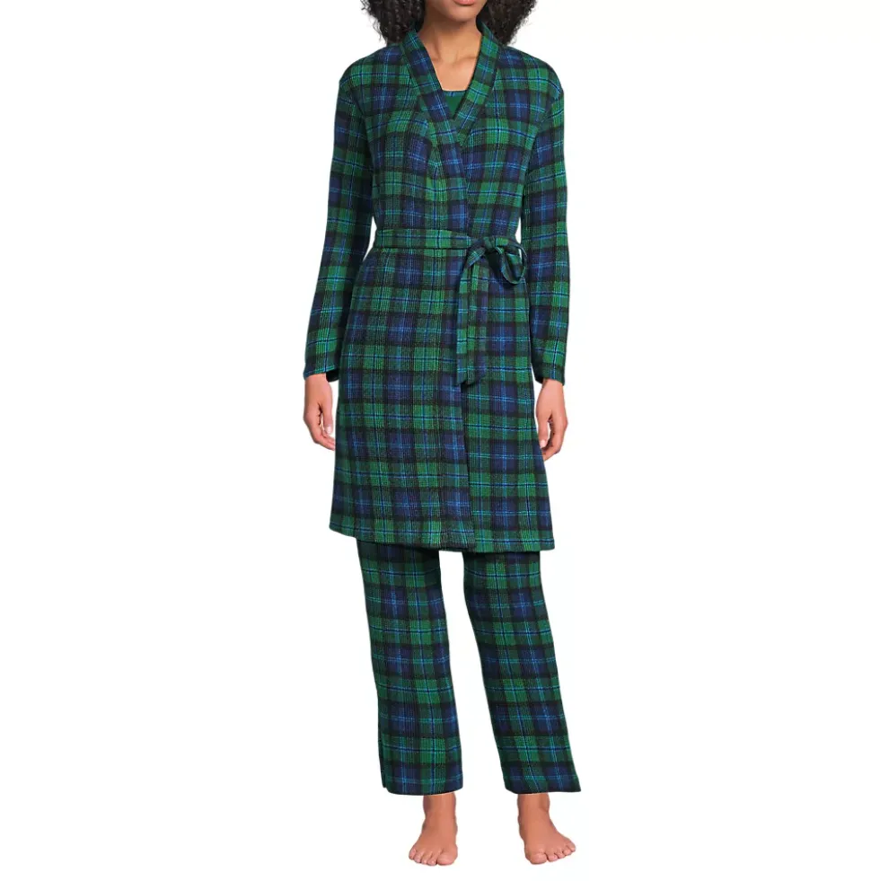 Women's Brushed Cozy Waffle Jersey 3 Piece Pajama Set - Tank Top Pant and Robe