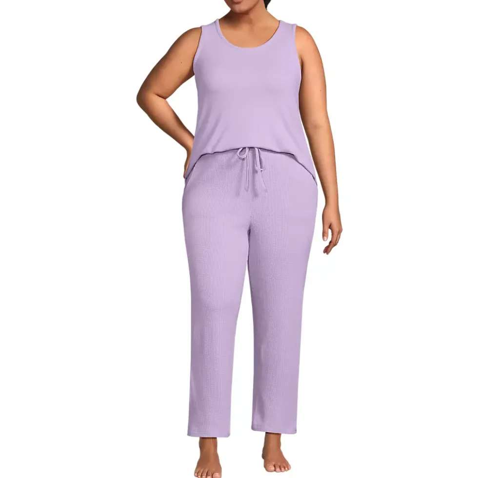Women's Brushed Cozy Waffle Jersey 3 Piece Pajama Set - Tank Top Pant and Robe