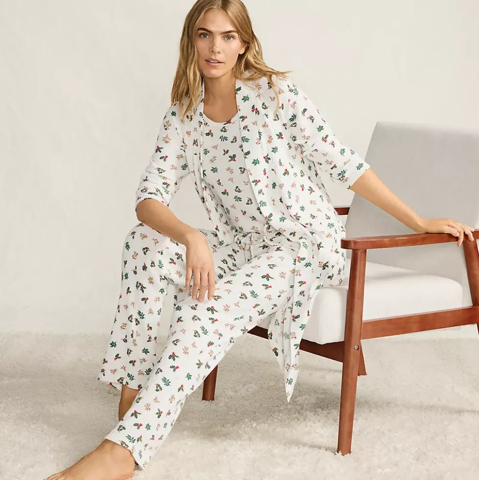 Women's Brushed Cozy Waffle Jersey 3 Piece Pajama Set - Tank Top Pant and Robe
