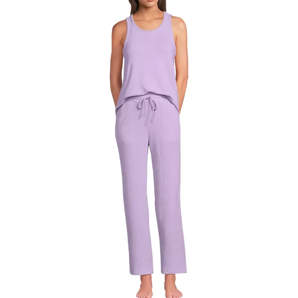 Women's Brushed Cozy Waffle Jersey 3 Piece Pajama Set - Tank Top Pant and Robe