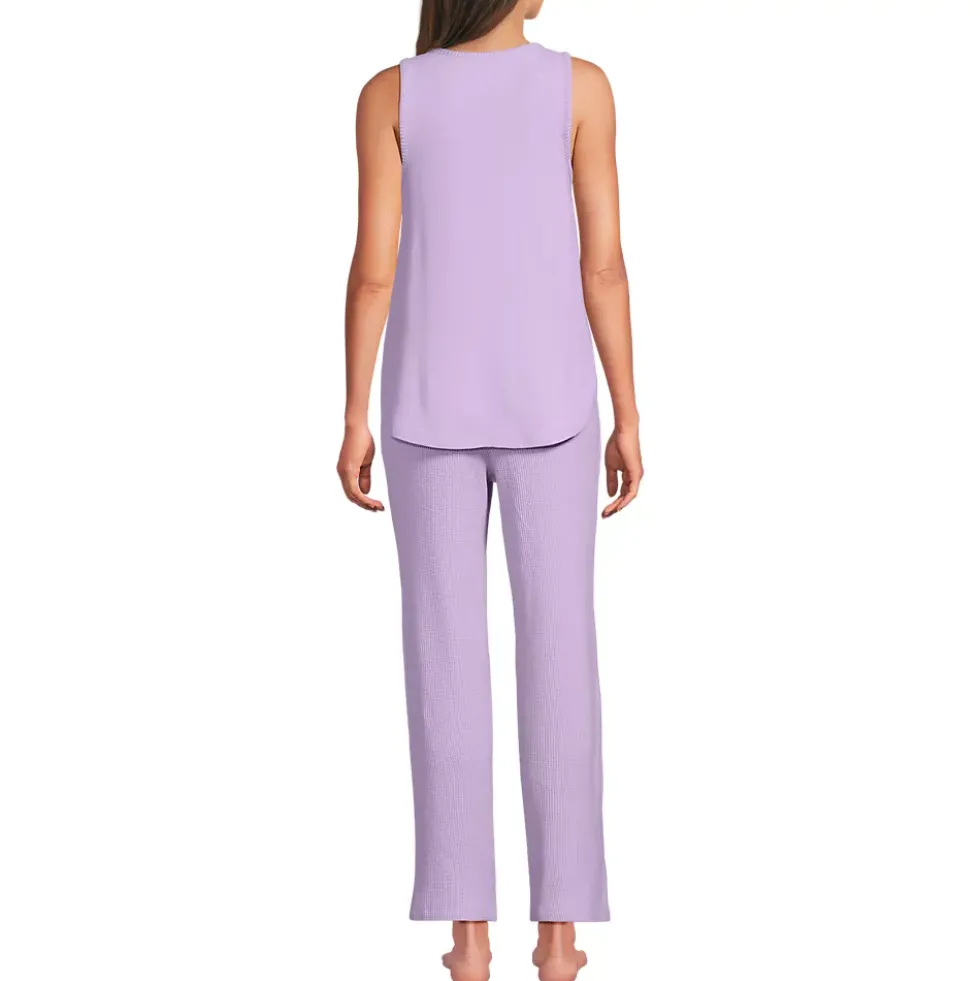 Women's Brushed Cozy Waffle Jersey 3 Piece Pajama Set - Tank Top Pant and Robe