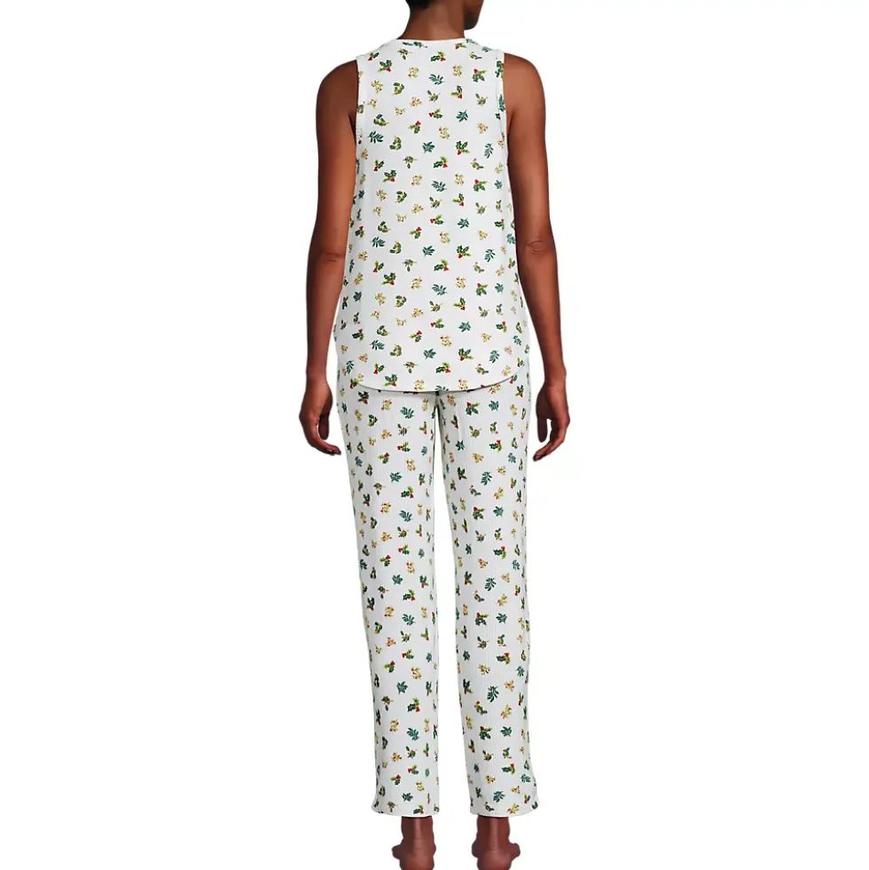 Women's Brushed Cozy Waffle Jersey 3 Piece Pajama Set - Tank Top Pant and Robe