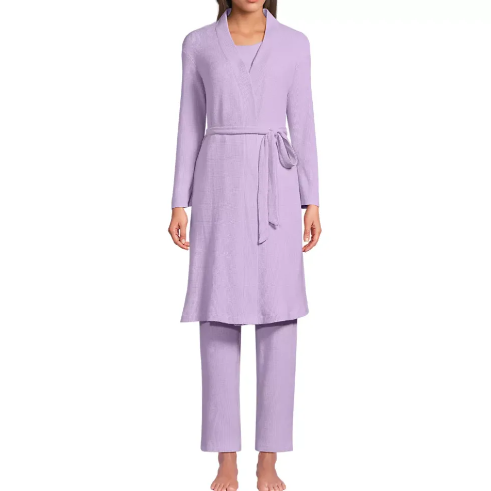 Women's Brushed Cozy Waffle Jersey 3 Piece Pajama Set - Tank Top Pant and Robe