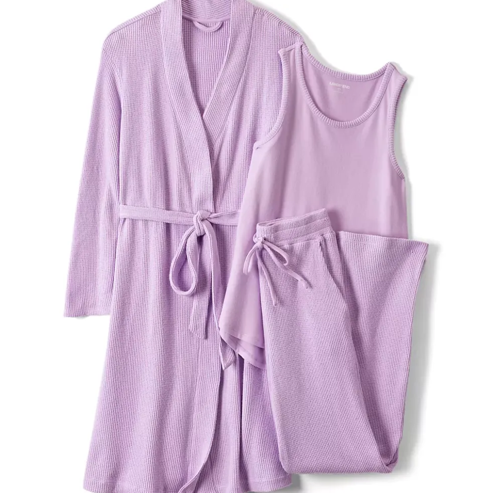Women's Brushed Cozy Waffle Jersey 3 Piece Pajama Set - Tank Top Pant and Robe