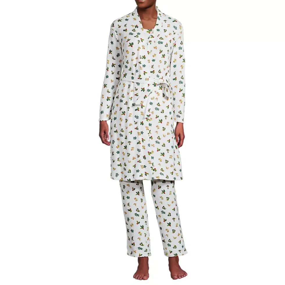 Women's Brushed Cozy Waffle Jersey 3 Piece Pajama Set - Tank Top Pant and Robe