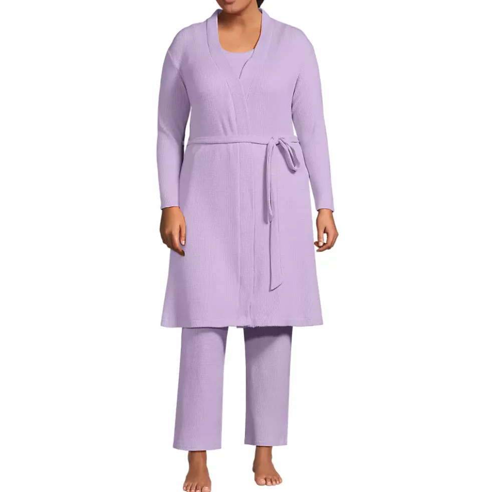 Women's Brushed Cozy Waffle Jersey 3 Piece Pajama Set - Tank Top Pant and Robe