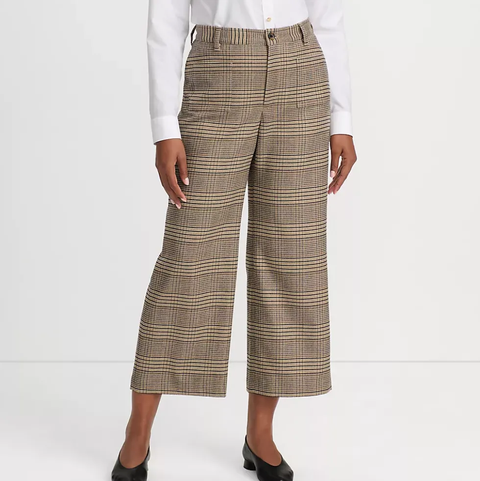 Women's Brushed Flannel High Rise Patch Pocket Wide Leg Crop Pants