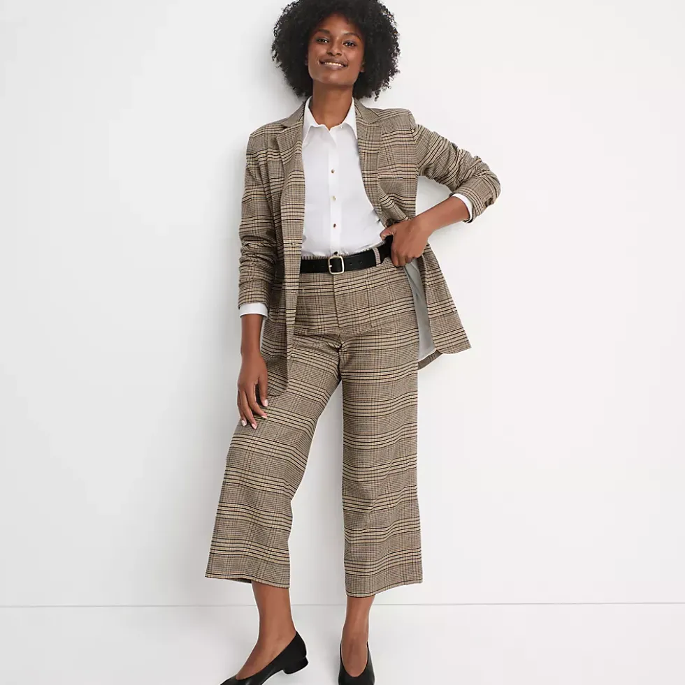 Women's Brushed Flannel High Rise Patch Pocket Wide Leg Crop Pants