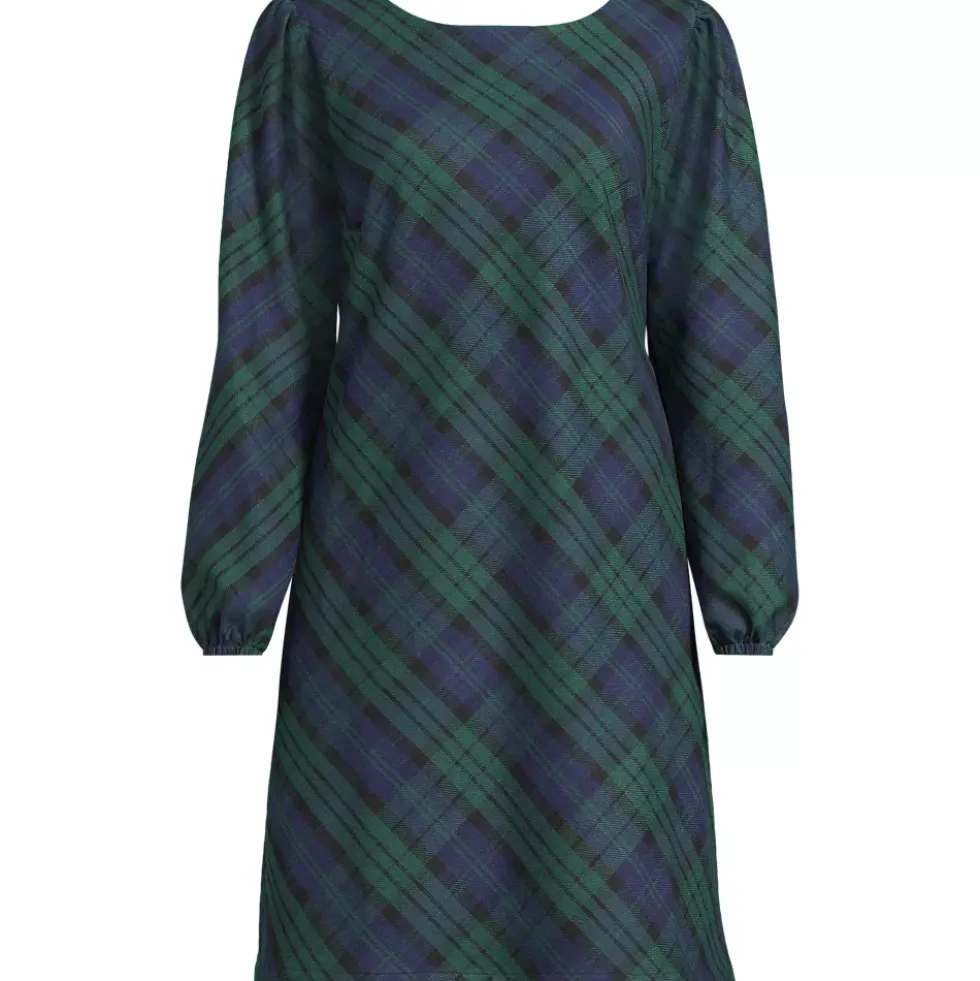 Women's Brushed Flannel Scoop Neck Long Sleeve Above Knee Dress
