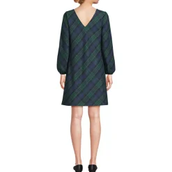 Women's Brushed Flannel Scoop Neck Long Sleeve Above Knee Dress