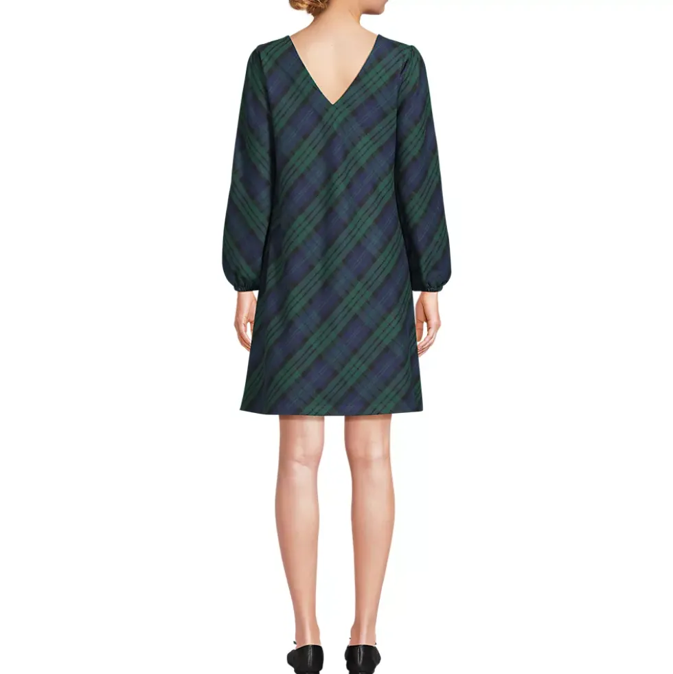 Women's Brushed Flannel Scoop Neck Long Sleeve Above Knee Dress