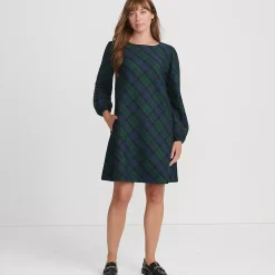 Women's Brushed Flannel Scoop Neck Long Sleeve Above Knee Dress