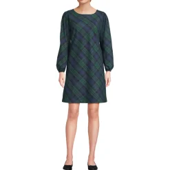 Women's Brushed Flannel Scoop Neck Long Sleeve Above Knee Dress