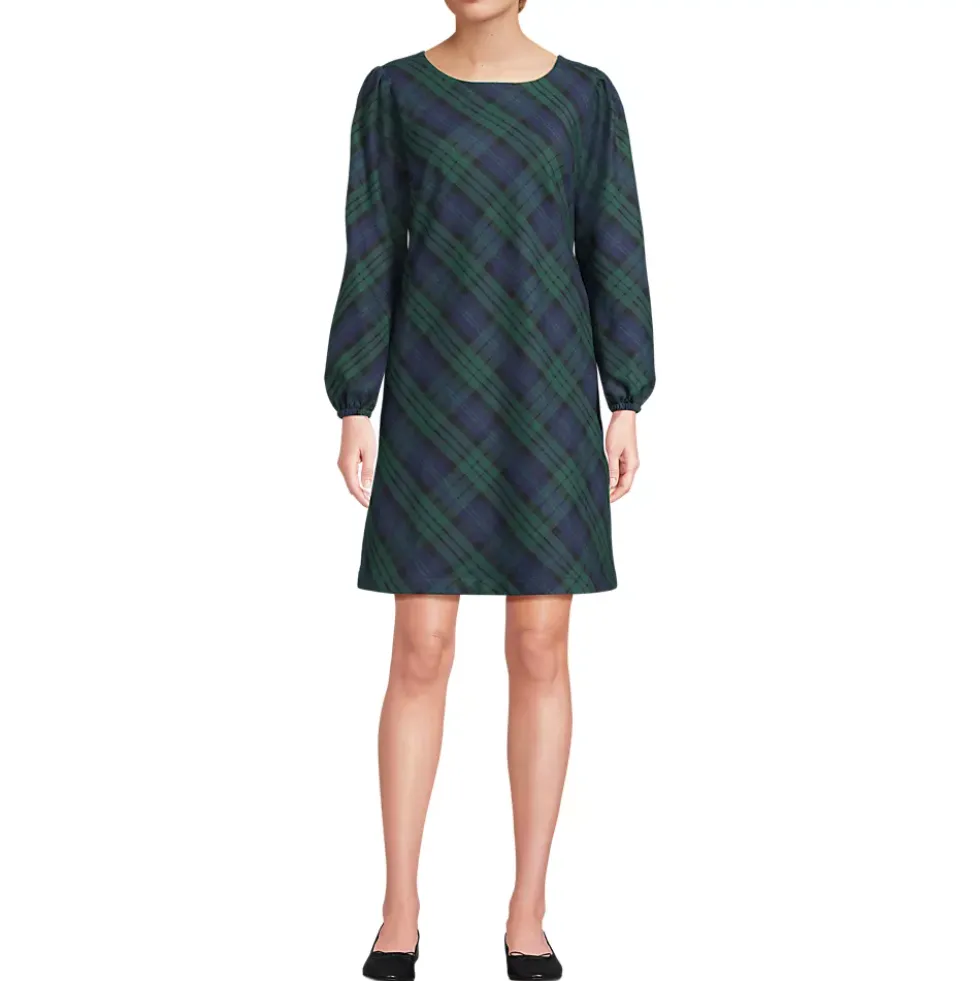 Women's Brushed Flannel Scoop Neck Long Sleeve Above Knee Dress