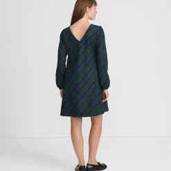 Women's Brushed Flannel Scoop Neck Long Sleeve Above Knee Dress