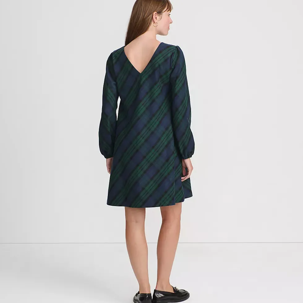Women's Brushed Flannel Scoop Neck Long Sleeve Above Knee Dress