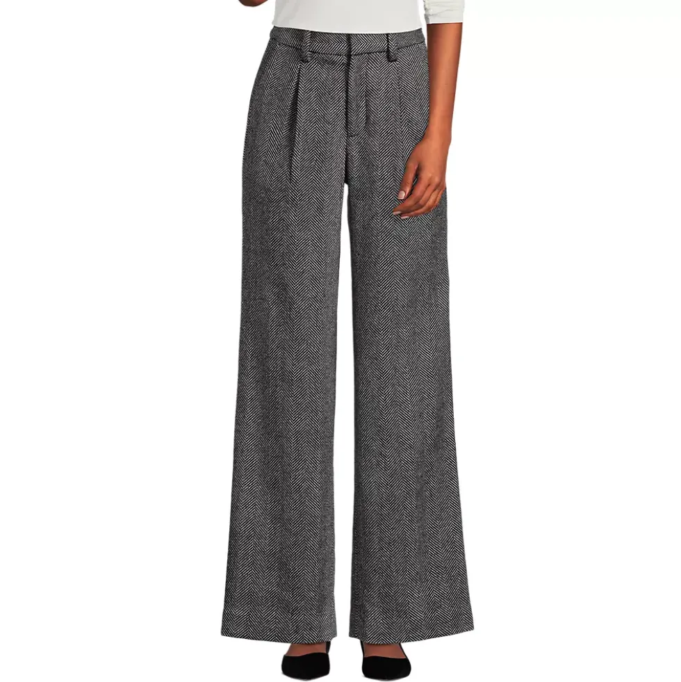 Women's Brushed Wool High Rise Pleated Wide Leg Pants