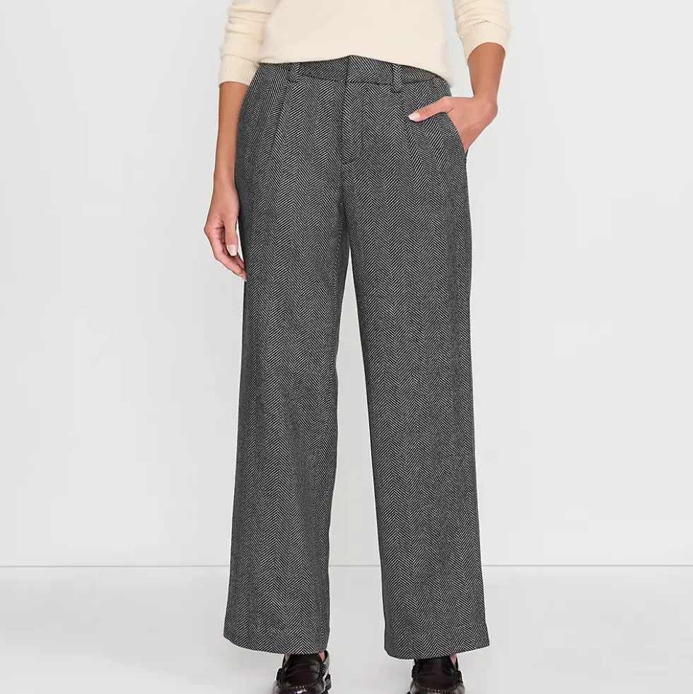 Women's Brushed Wool High Rise Pleated Wide Leg Pants