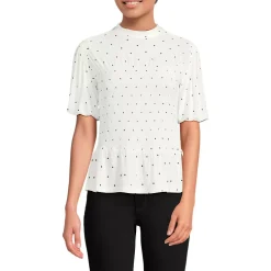 Women's Bubble Sleeve Silky Knit Smocked Mock Neck Top