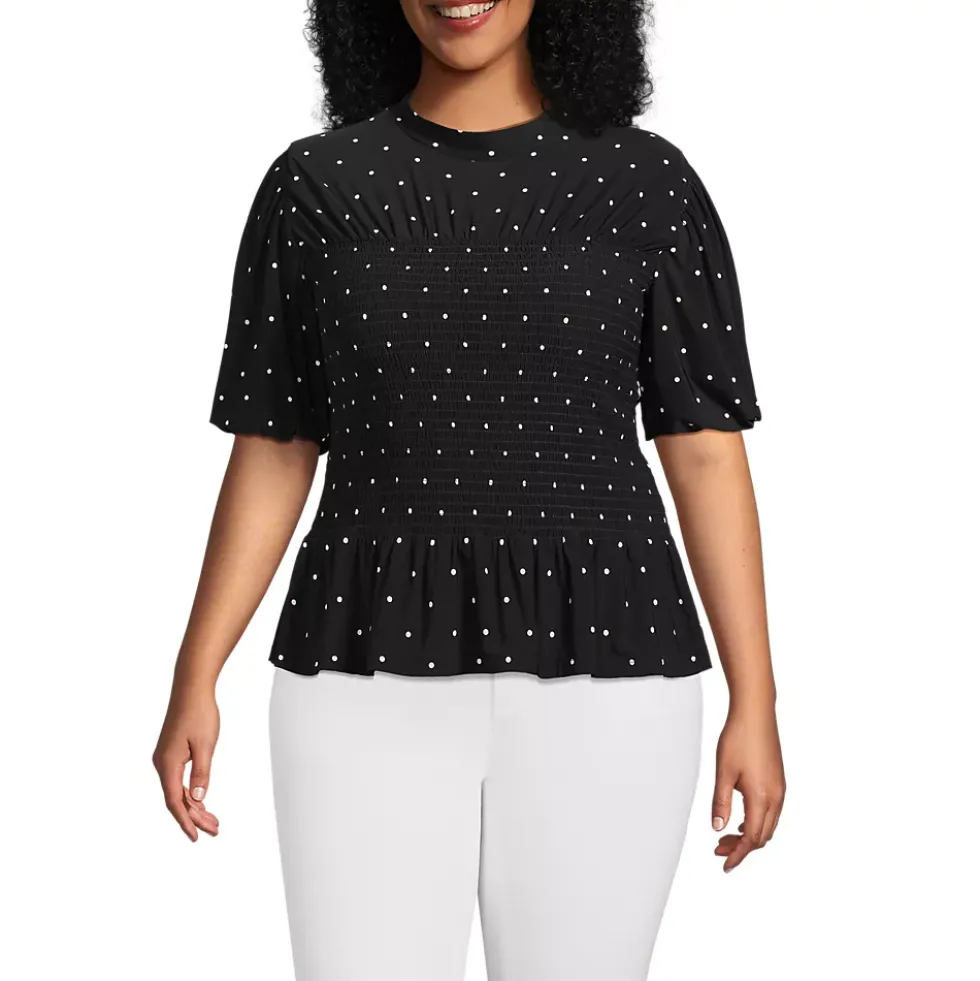 Women's Bubble Sleeve Silky Knit Smocked Mock Neck Top
