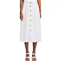 Women's Button Front Linen Midi Skirt