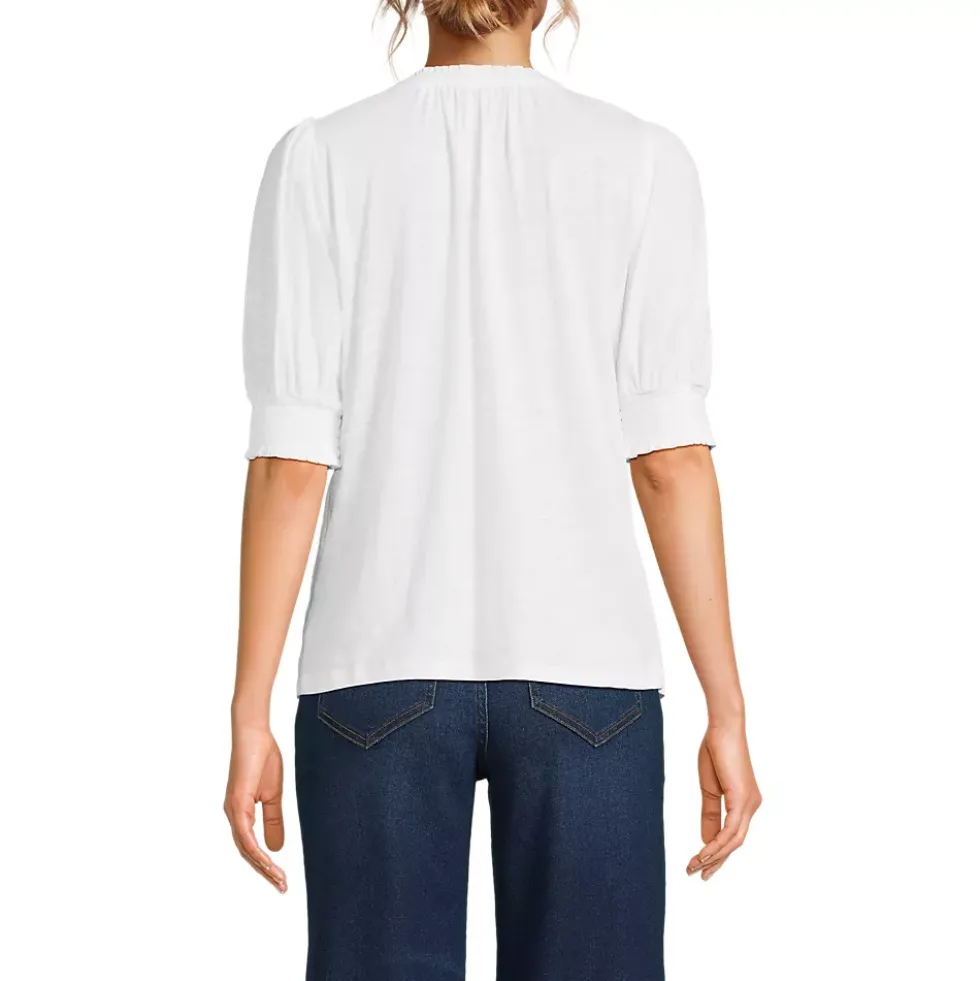 Women's Button Pintuck Puff Sleeve Top