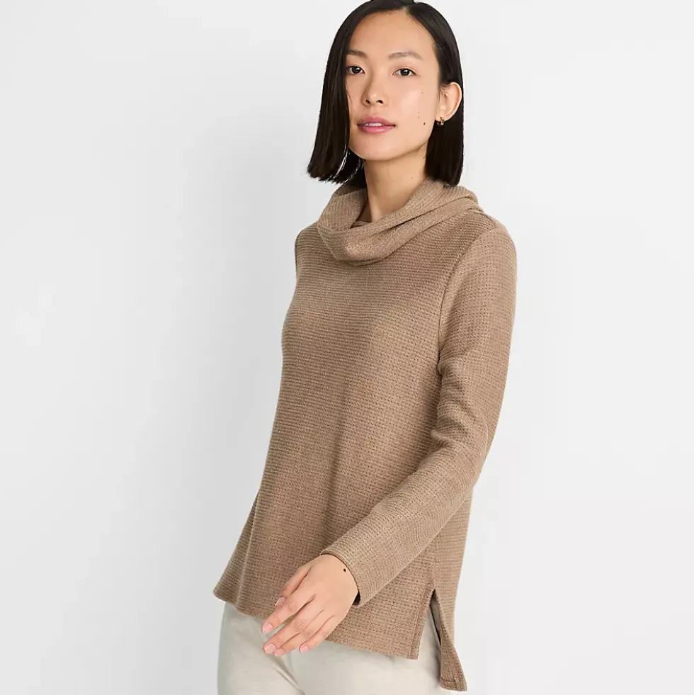 Women's Cable Ottoman Relaxed Long Sleeve Cowl Neck Top