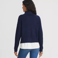 Women's Cable Turtleneck with Mock Shirt Detail Sweater