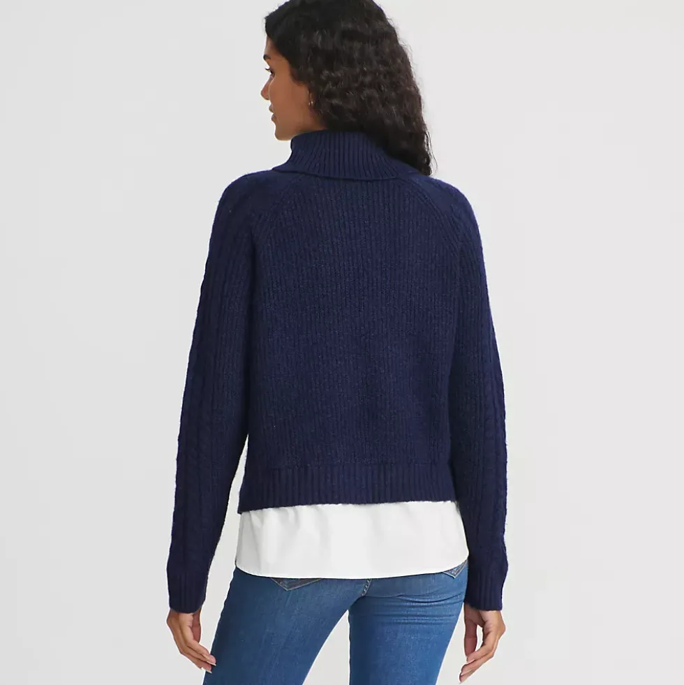 Women's Cable Turtleneck with Mock Shirt Detail Sweater