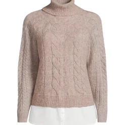 Women's Cable Turtleneck with Mock Shirt Detail Sweater