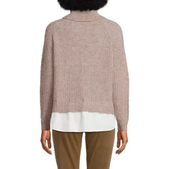 Women's Cable Turtleneck with Mock Shirt Detail Sweater