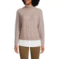 Women's Cable Turtleneck with Mock Shirt Detail Sweater