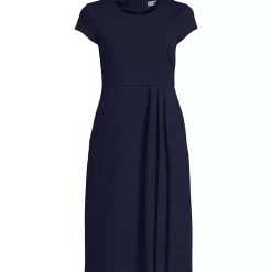 Women's Cap Sleeve Box Pleat Ponte Dress