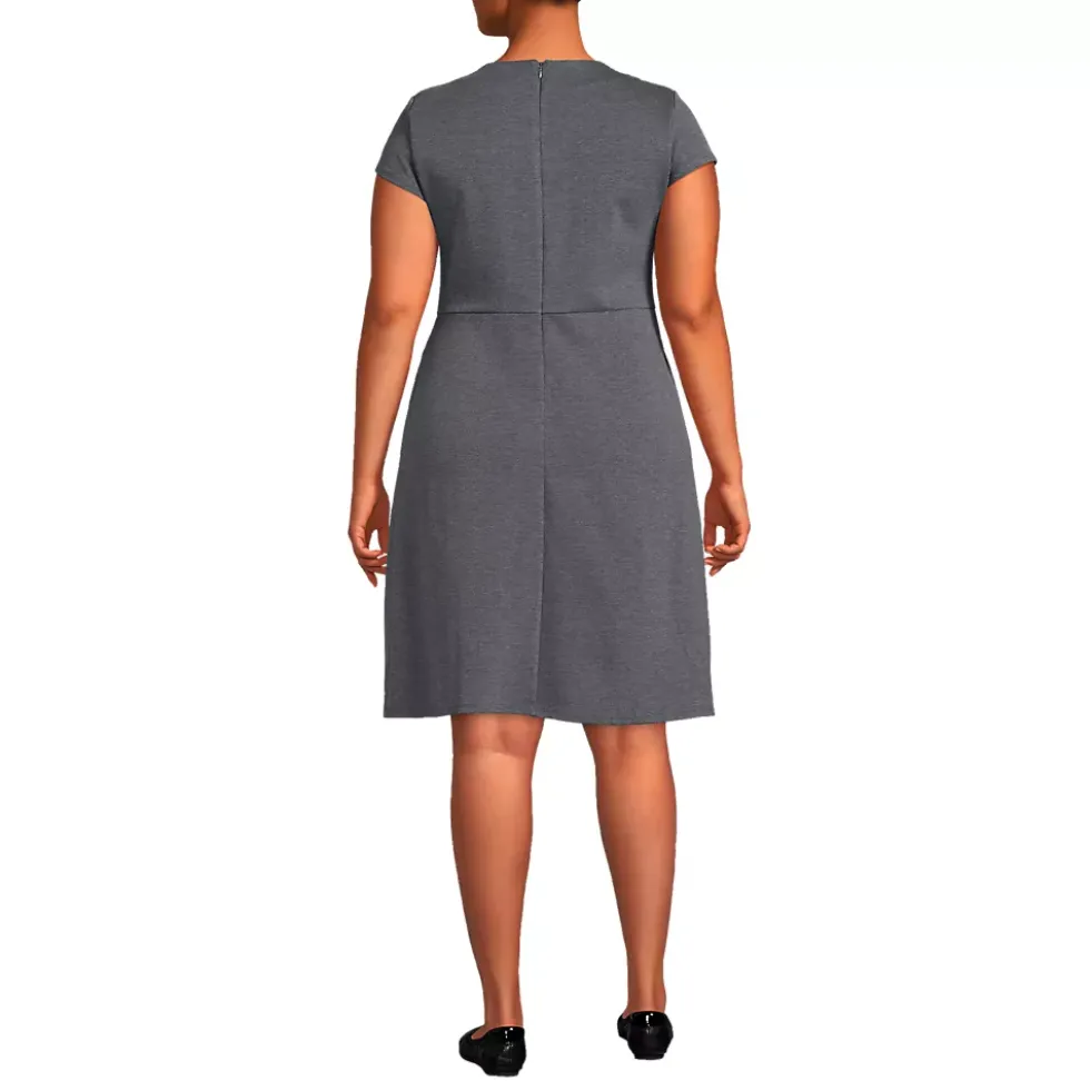 Women's Cap Sleeve Box Pleat Ponte Dress