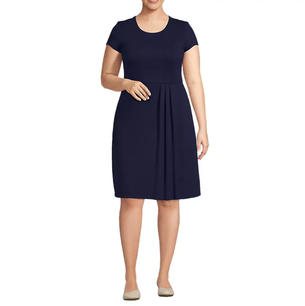 Women's Cap Sleeve Box Pleat Ponte Dress