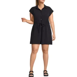 Women's Cap Sleeve Creaseless Button-Down Romper