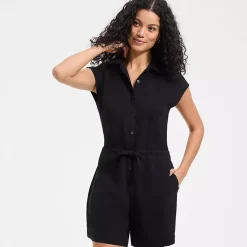 Women's Cap Sleeve Creaseless Button-Down Romper