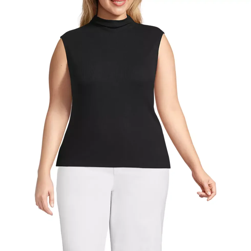 Women's Cap Sleeve Drapey Rib Fitted Funnel Neck Tank