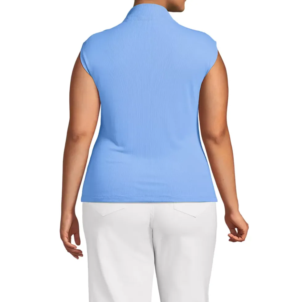 Women's Cap Sleeve Drapey Rib Fitted Funnel Neck Tank