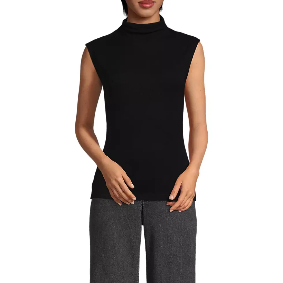Women's Cap Sleeve Drapey Rib Fitted Funnel Neck Tank