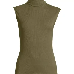 Women's Cap Sleeve Drapey Rib Fitted Funnel Neck Tank