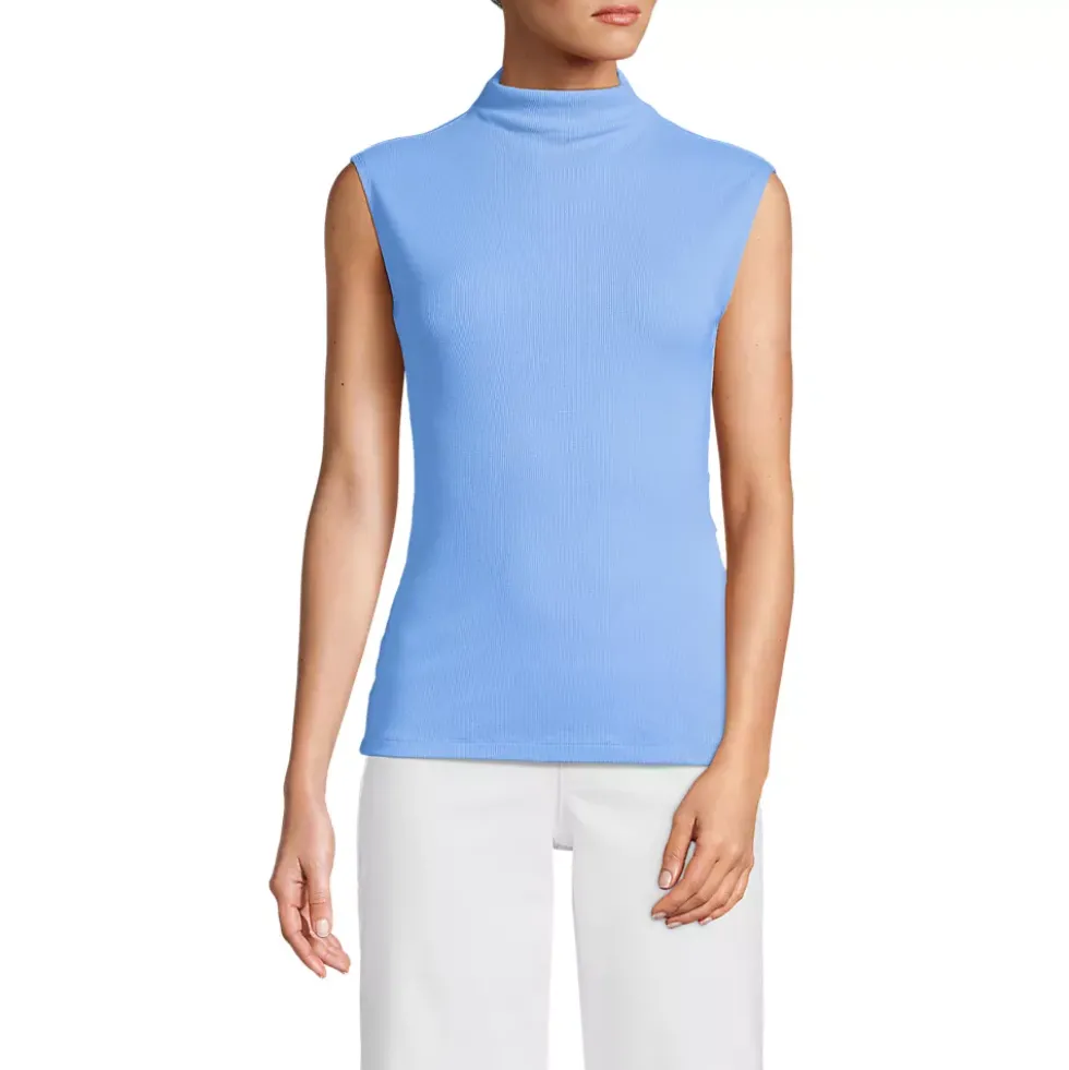 Women's Cap Sleeve Drapey Rib Fitted Funnel Neck Tank