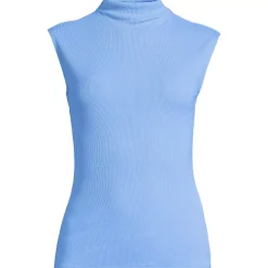 Women's Cap Sleeve Drapey Rib Fitted Funnel Neck Tank