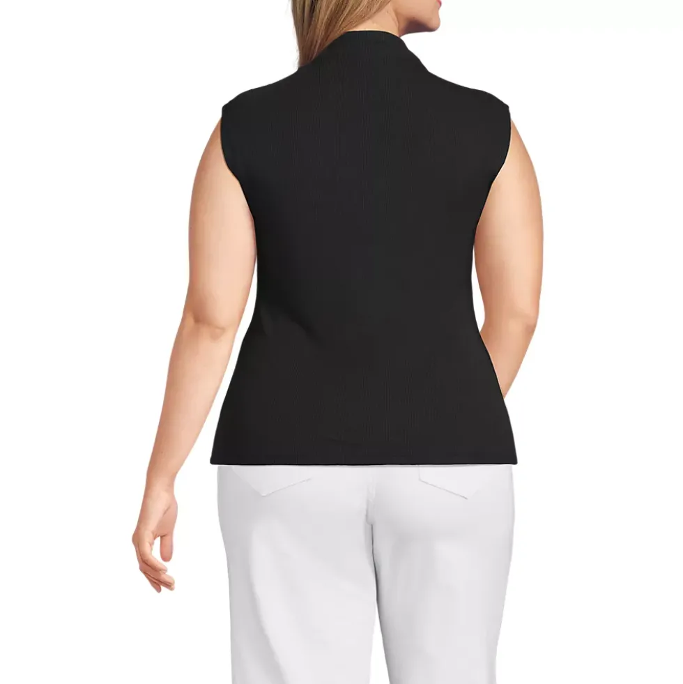 Women's Cap Sleeve Drapey Rib Fitted Funnel Neck Tank