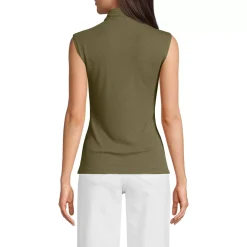 Women's Cap Sleeve Drapey Rib Fitted Funnel Neck Tank
